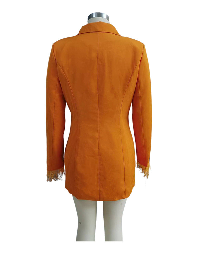 Spring Women's Fashion Feather Long Sleeve Slim Fit Blazer 7