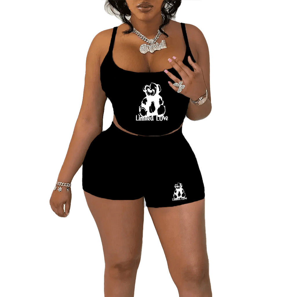 Summer Street Trendy Women's Strap Two Piece Shorts Set