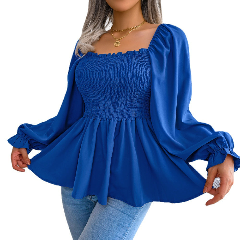 Women Casual Ruffle Edge Square Neck Long Sleeve chiffon Top 11