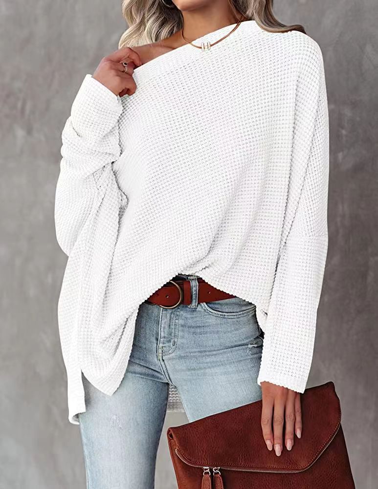 Women knitting waffle Slash Shoulder Top 3