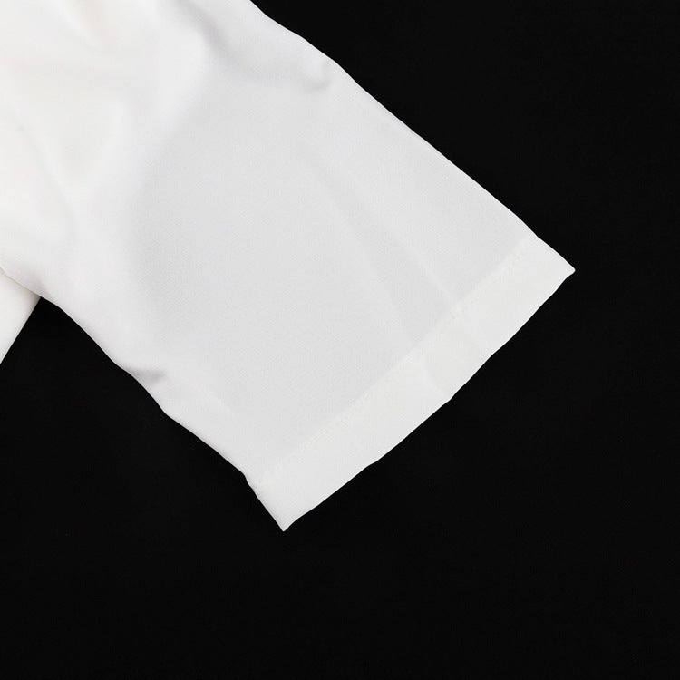 Turndown Collar Short Sleeve Shirt Fashion Ruffled Cake Skirt Two Piece Set 16