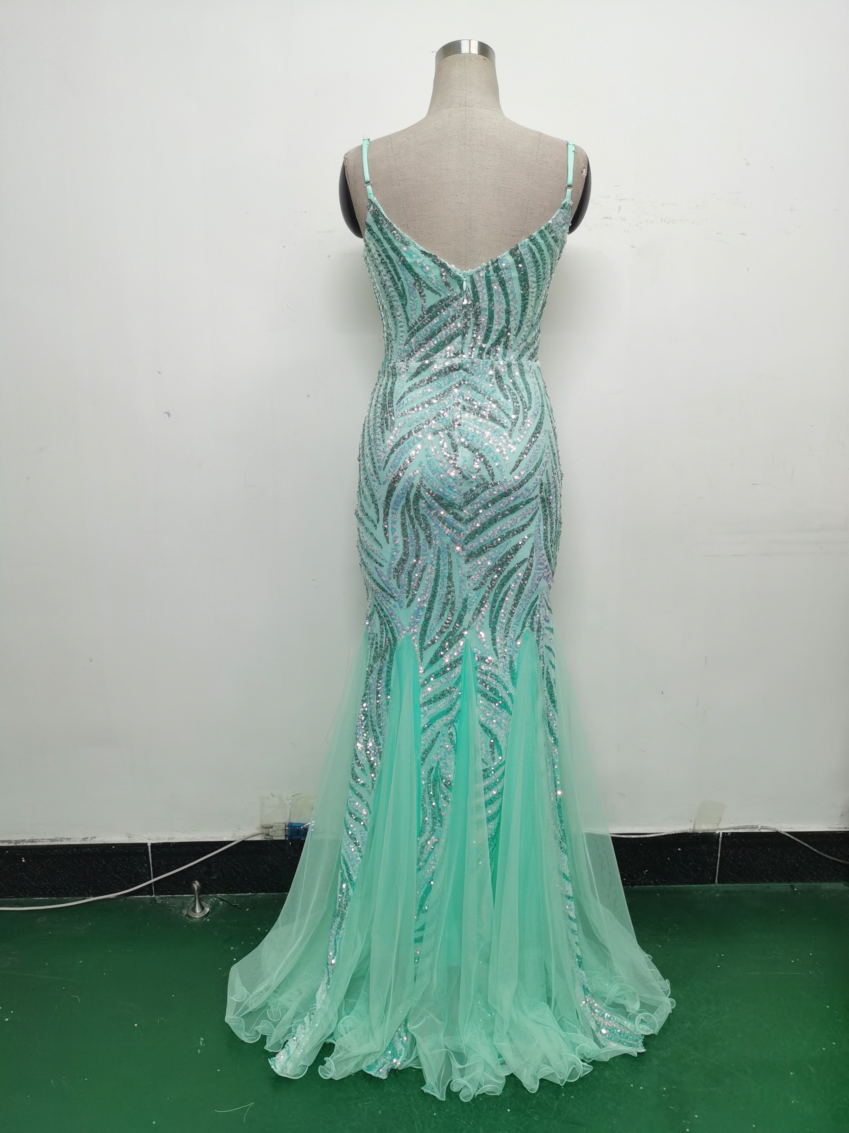 Sequin Patchwork Mesh Strap evening dress 39