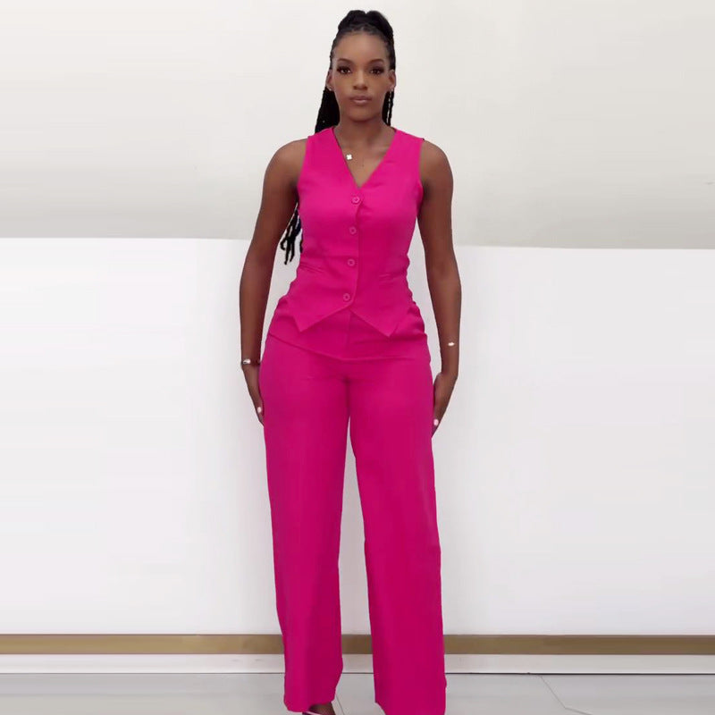 Women sleeveless vest wide-leg pants two-piece set 7