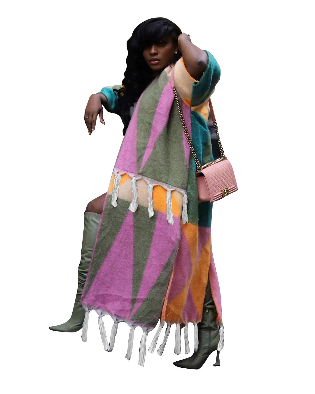 Women's Casual Color Block Tassel Knitting Jacket 5