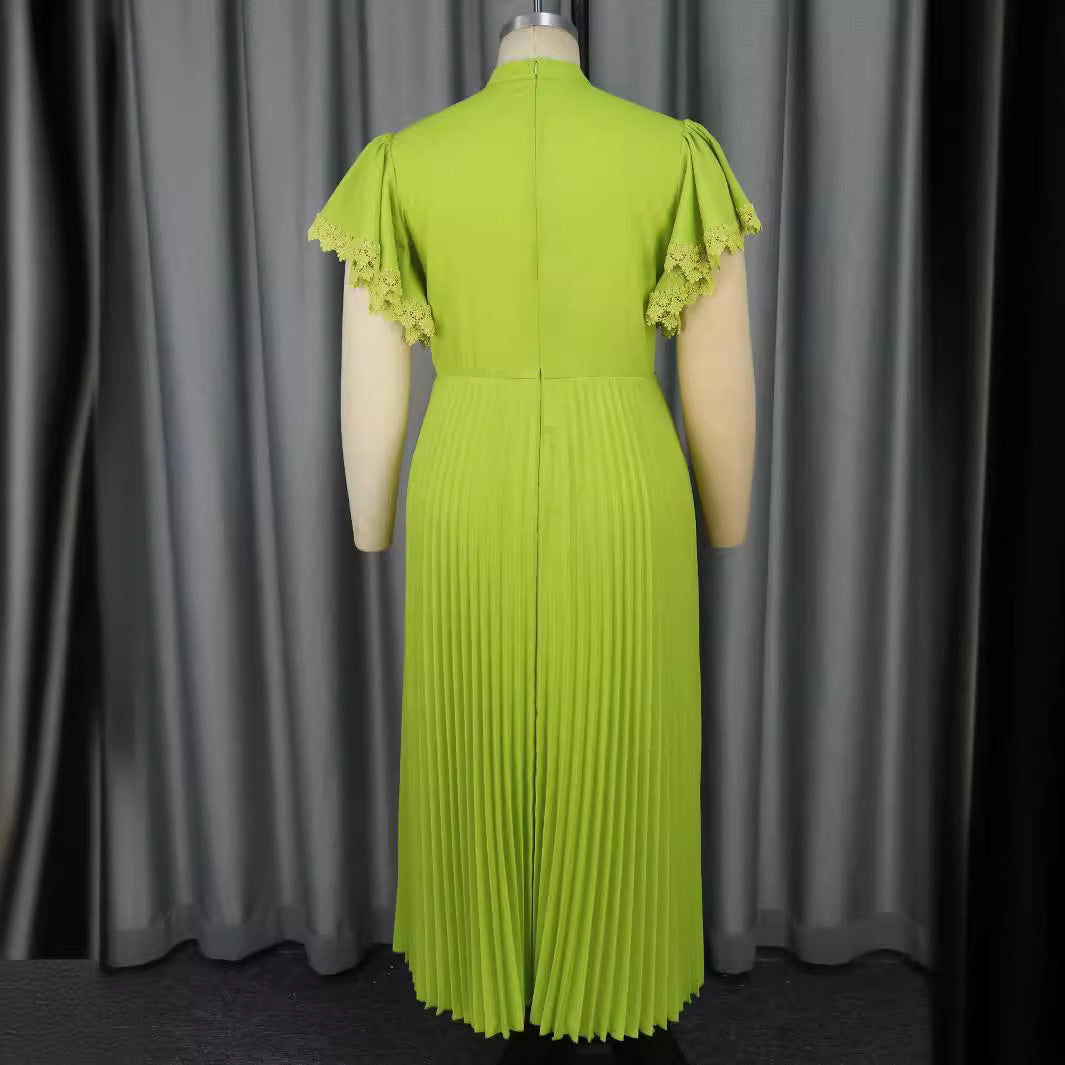 Fashion Elegant Green High Waist A-Line Pleated Formal Party Dress 4