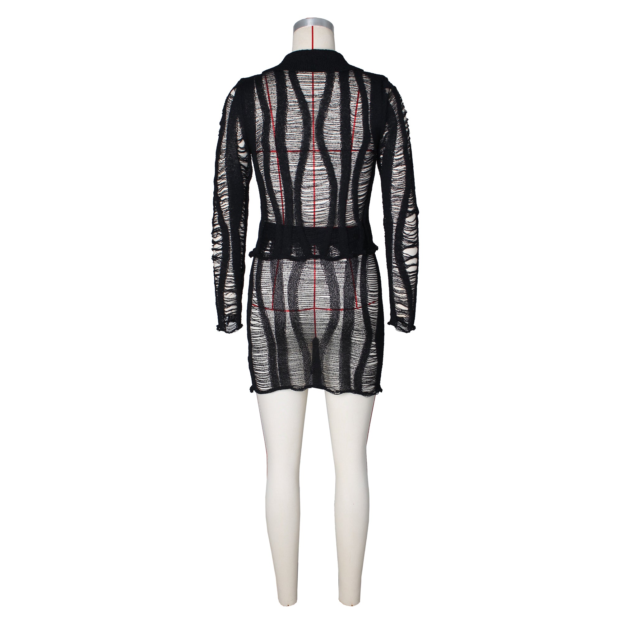 Women long-sleeved hollow lapel Top and Shorts two-piece set 8