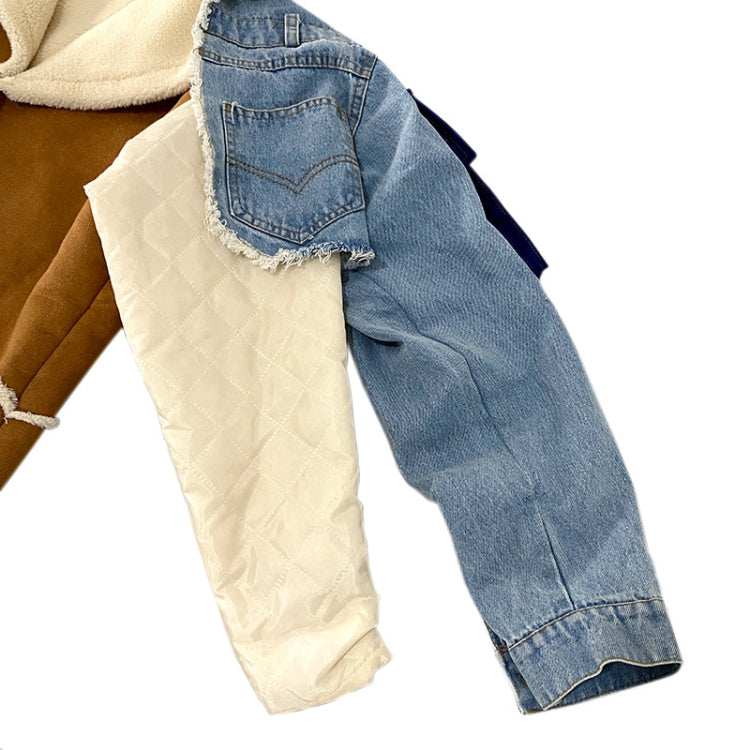 Winter Blue Denim Patch Fleece Full Sleeves Thick Long Coat 12