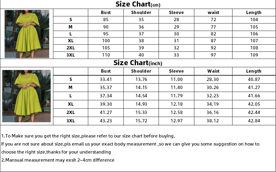 Women Round Neck Puff Sleeve Dress 20