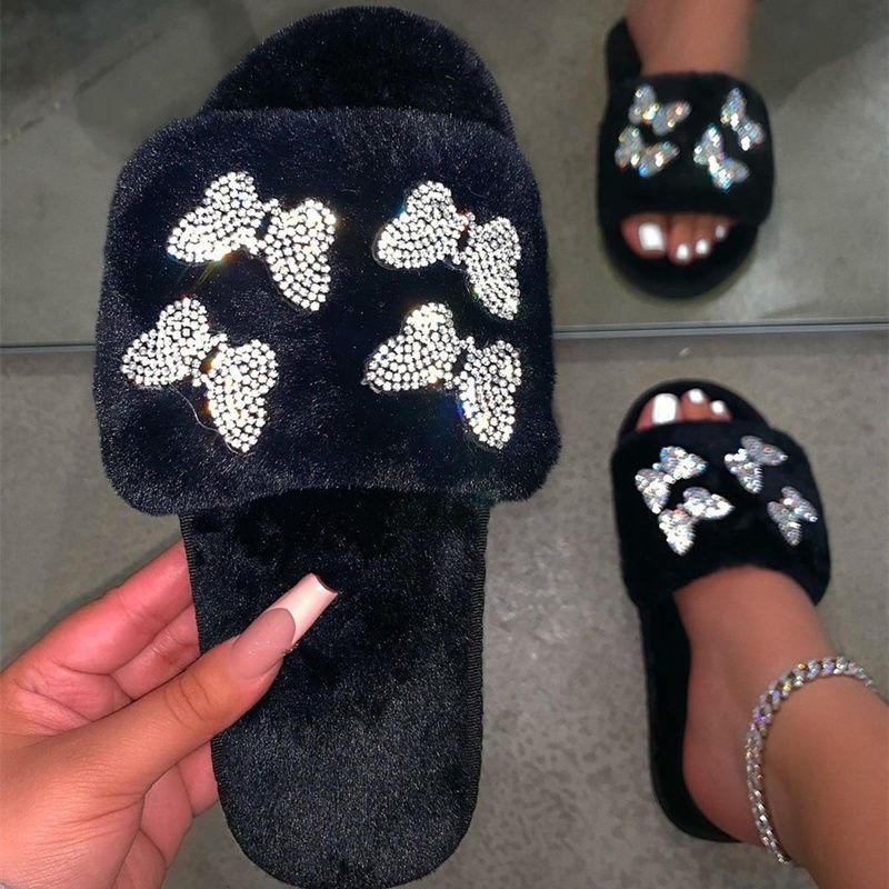 Women flat warm fur slides 3
