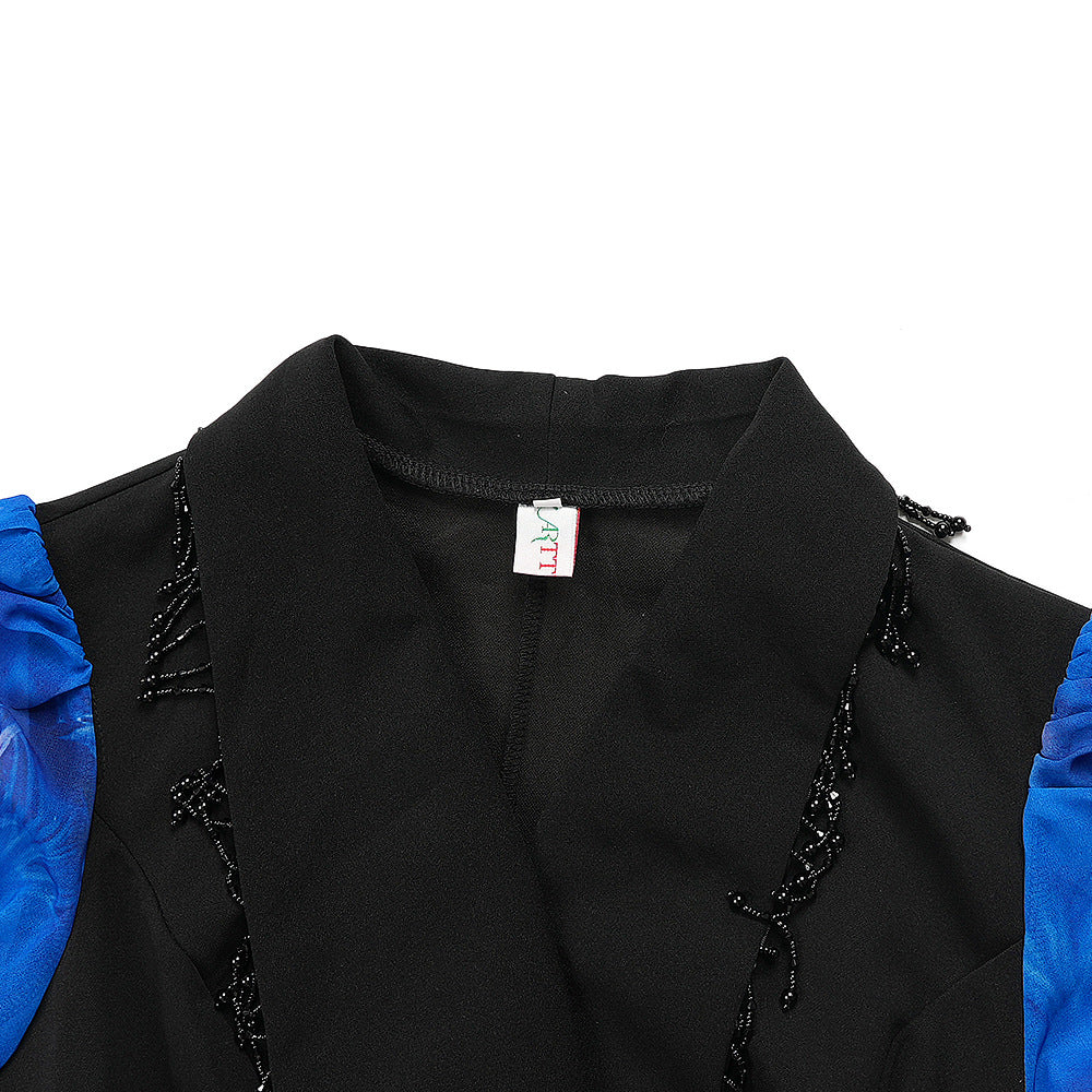 Plus Size Women's Elegant African Print Autumn/Winter Chic Color Block Midi Dress 12