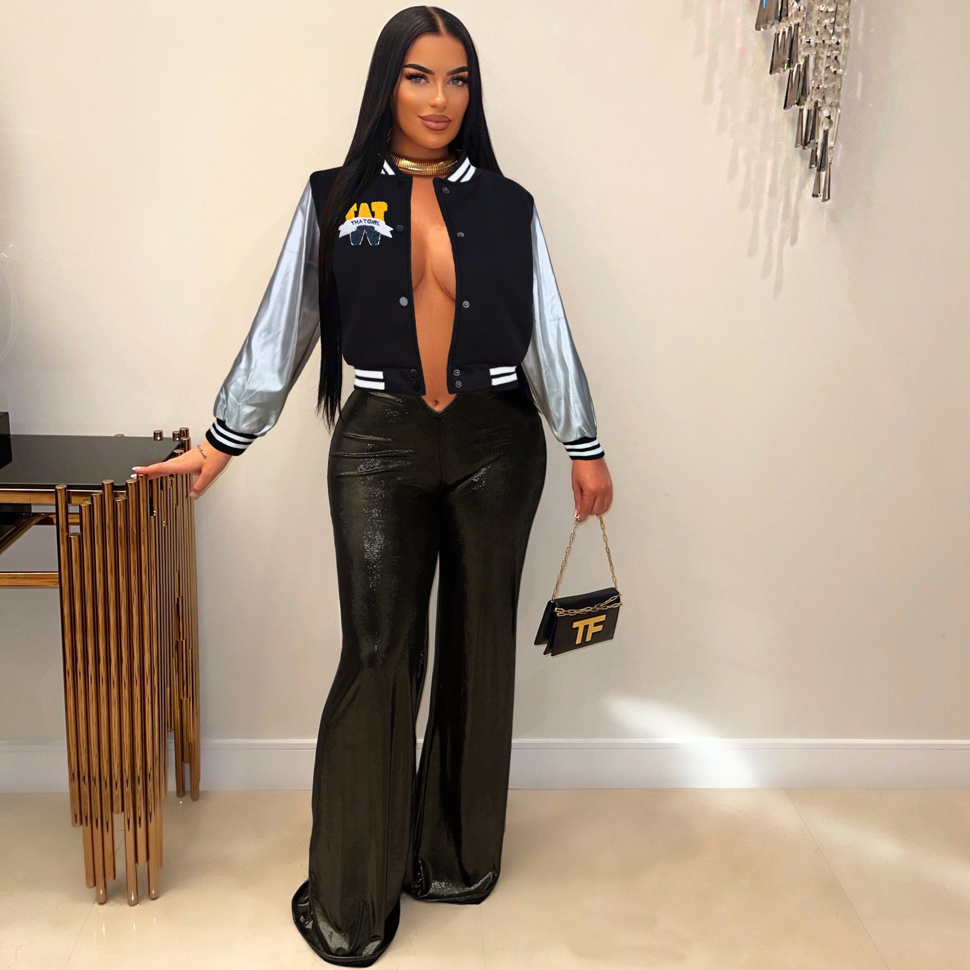 Women Embroidered Patchwork Baseball Jacket 9