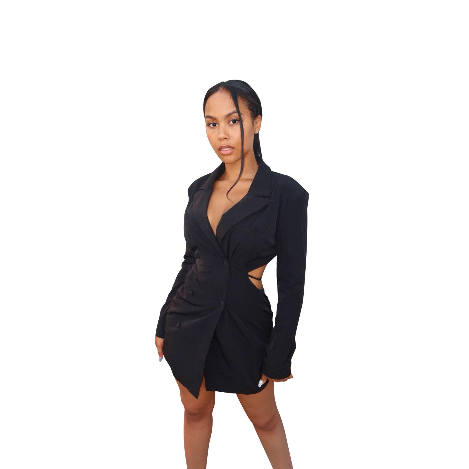 Women'S Fashion Casual Fall Winter Turndown Collar Low Back Blazer Dress 10