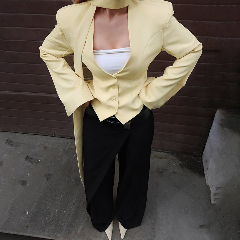 Autumn Women's Fashion Chic Buttoned Blazer Slim Solid Coat 3