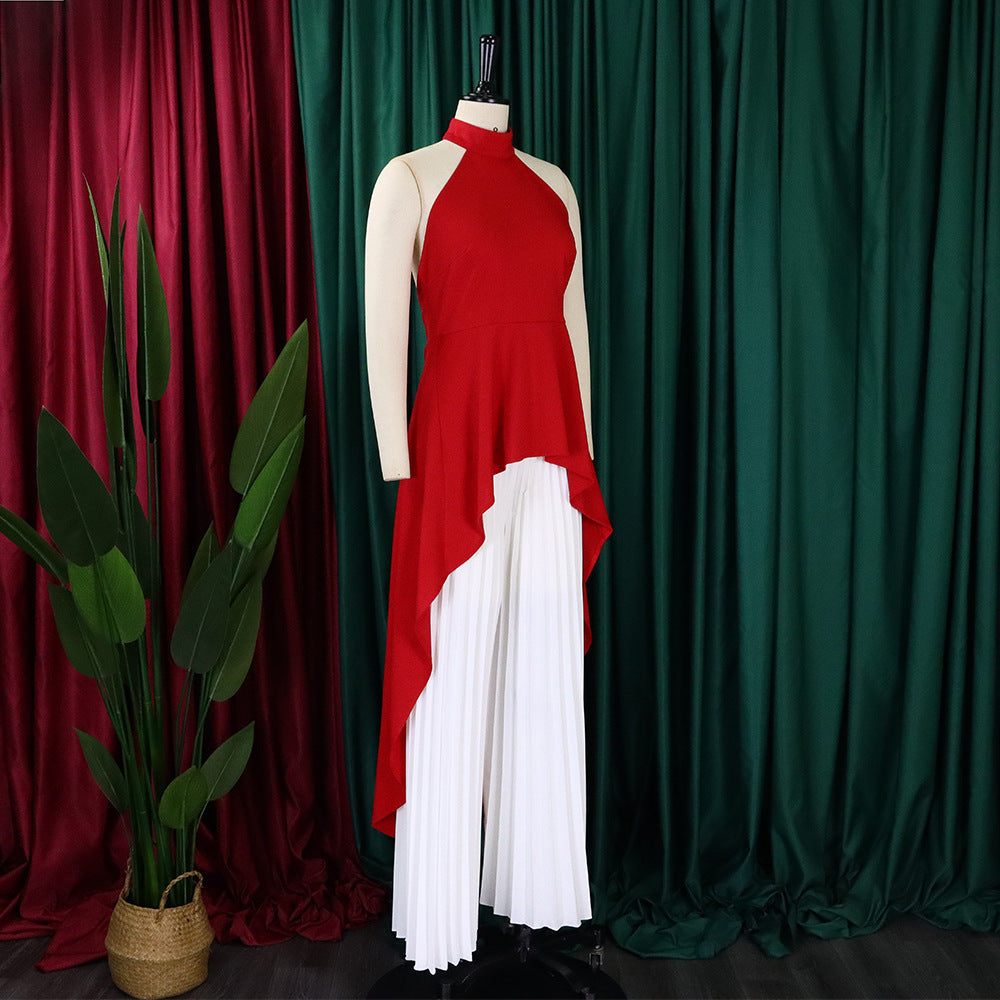 Women Sleeveless Irregular Top and Wide-leg Pants Two-Piece Set 62