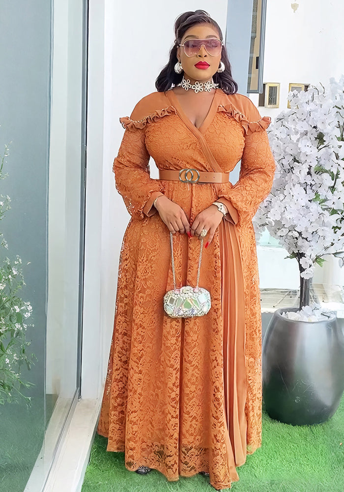Plus Size Women Patchwork Lace Elegant Maxi Dress