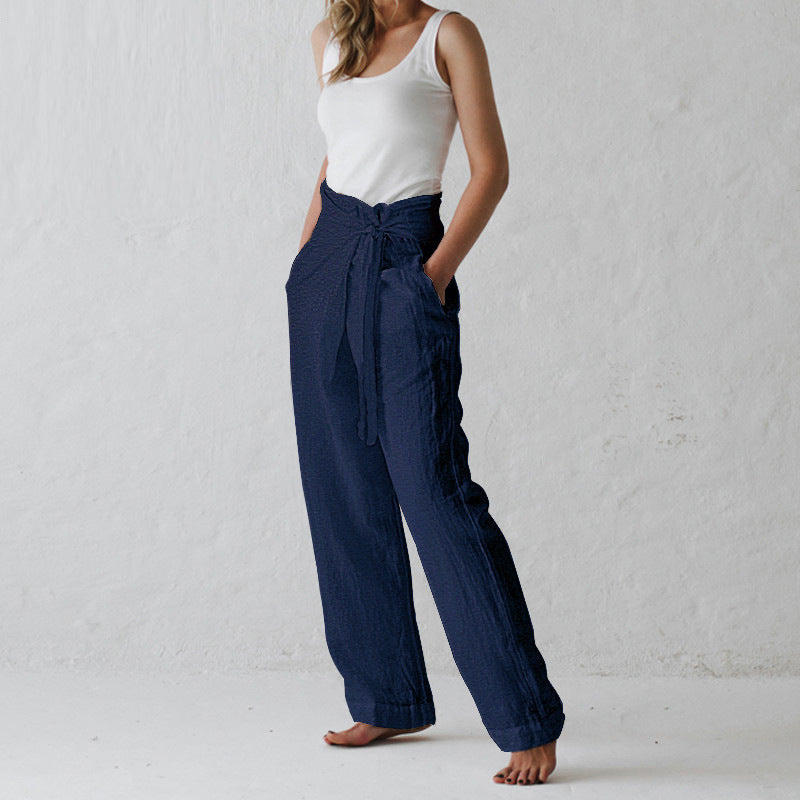 Women linen Solid high waist Pants 6