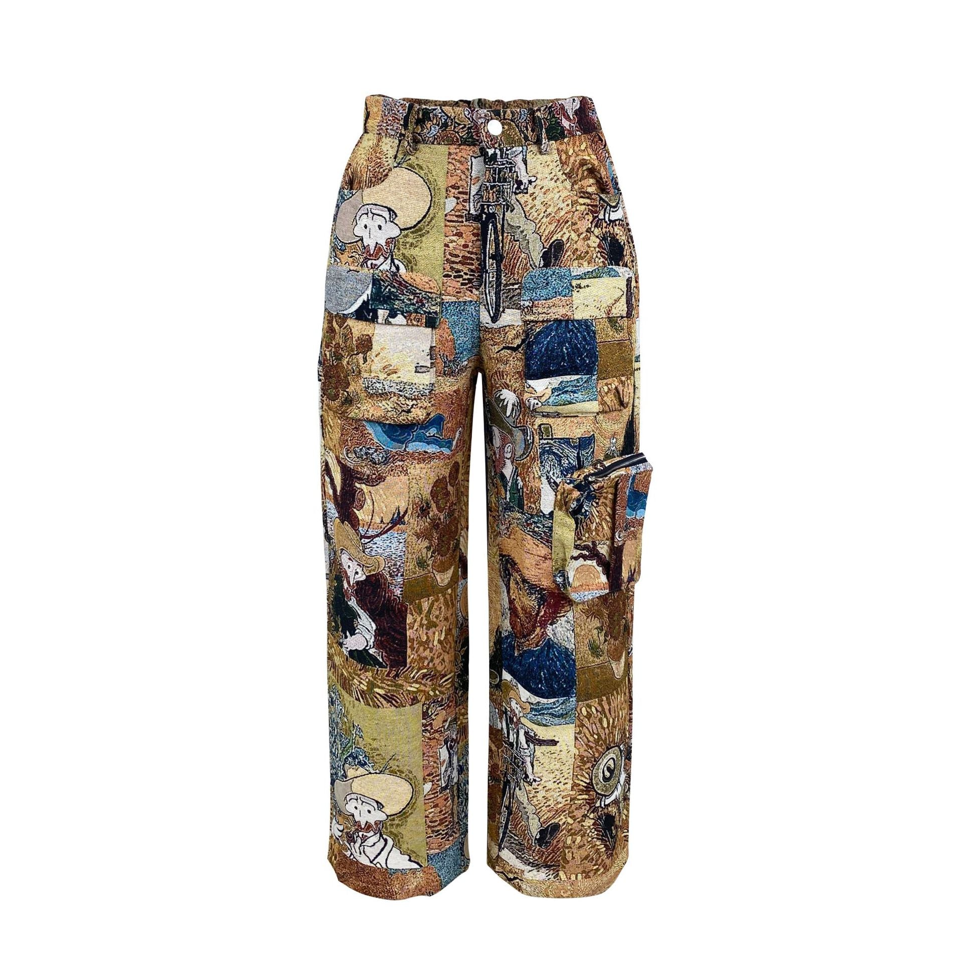 Casual Women's Fashion Trend Jacquard Multi-Pocket Cargo Pants 19