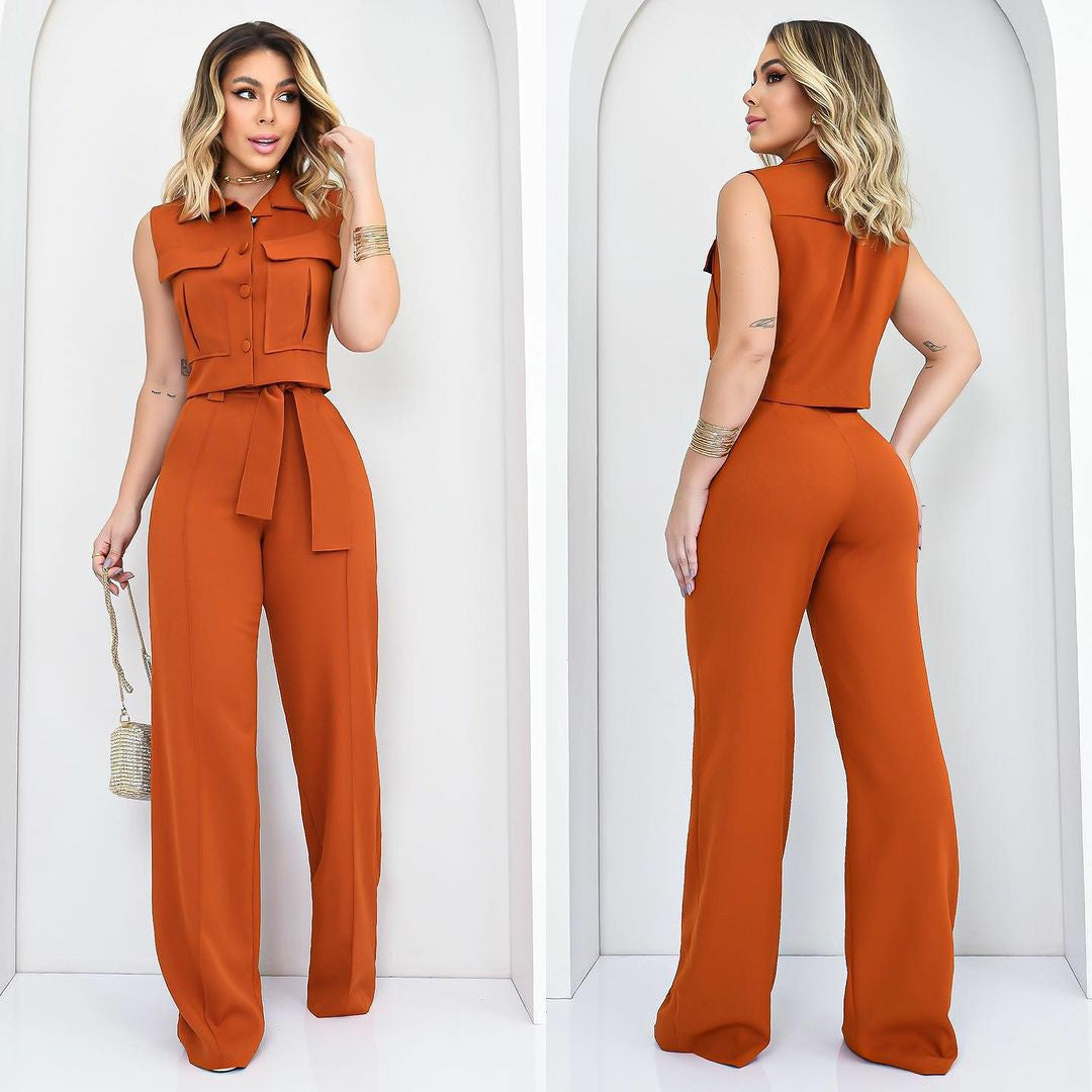 Fashion Casual Suit Women's Sleeveless Summer Shirt Trousers Women's Two-Piece Set 4