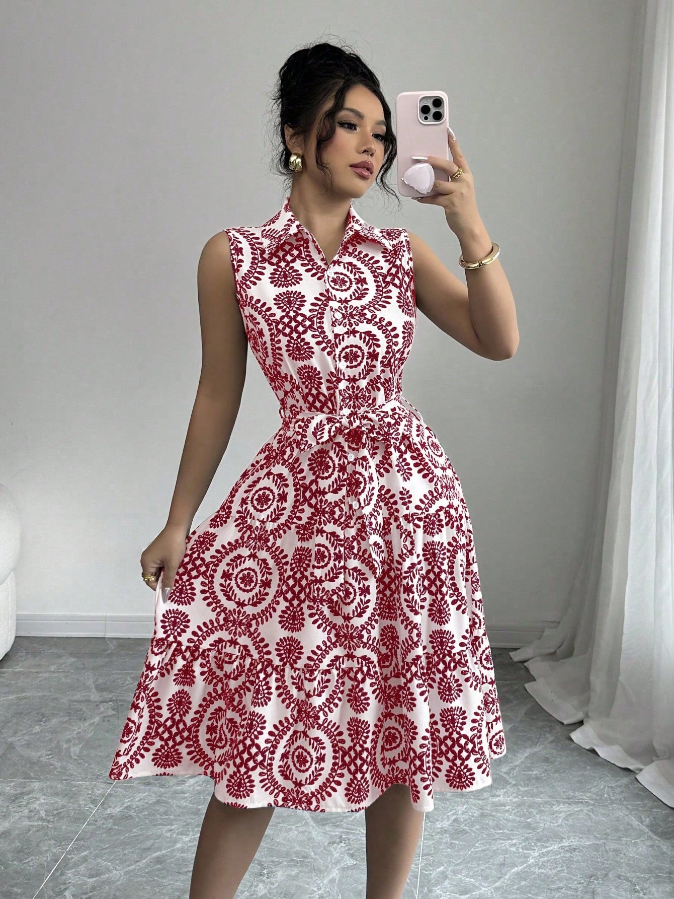 Women Lace-Up Print Sleeveless Dress 4