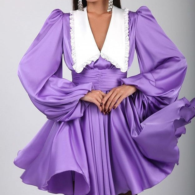 Autumn Elegant Chic Peter Pan Collar Solid Slim Waist dress 6