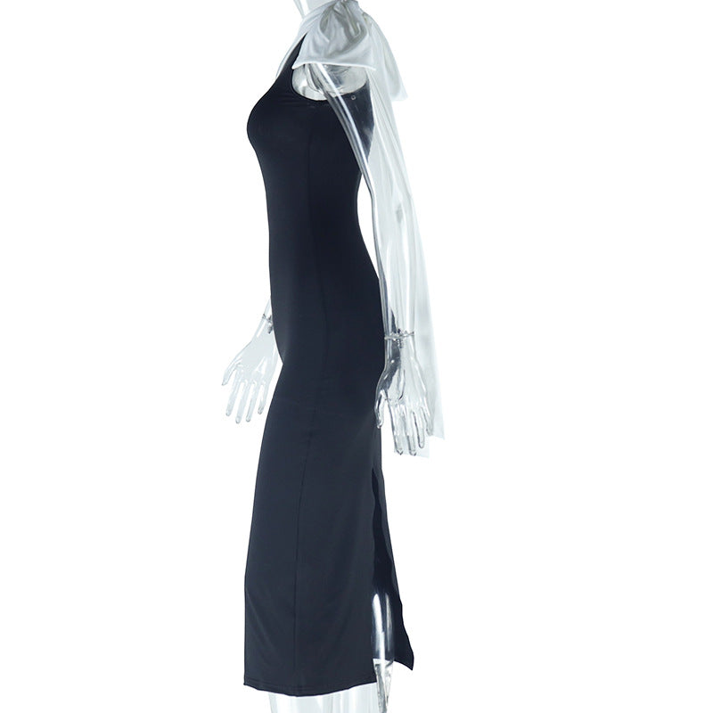 Women Solid Patchwork Sexy Sleeveless Ribbon Dress 6