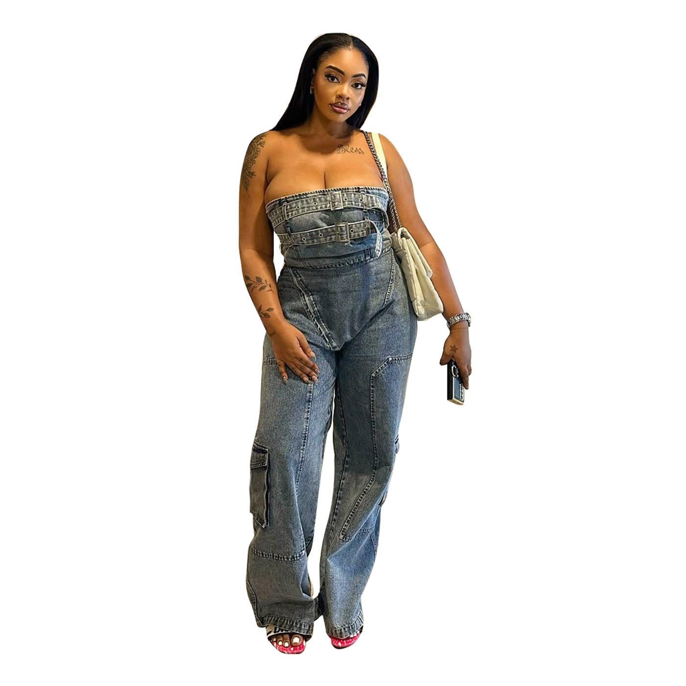 Spring/Summer Women’s Streetwear Strapless High-Waist Denim Jumpsuit 5