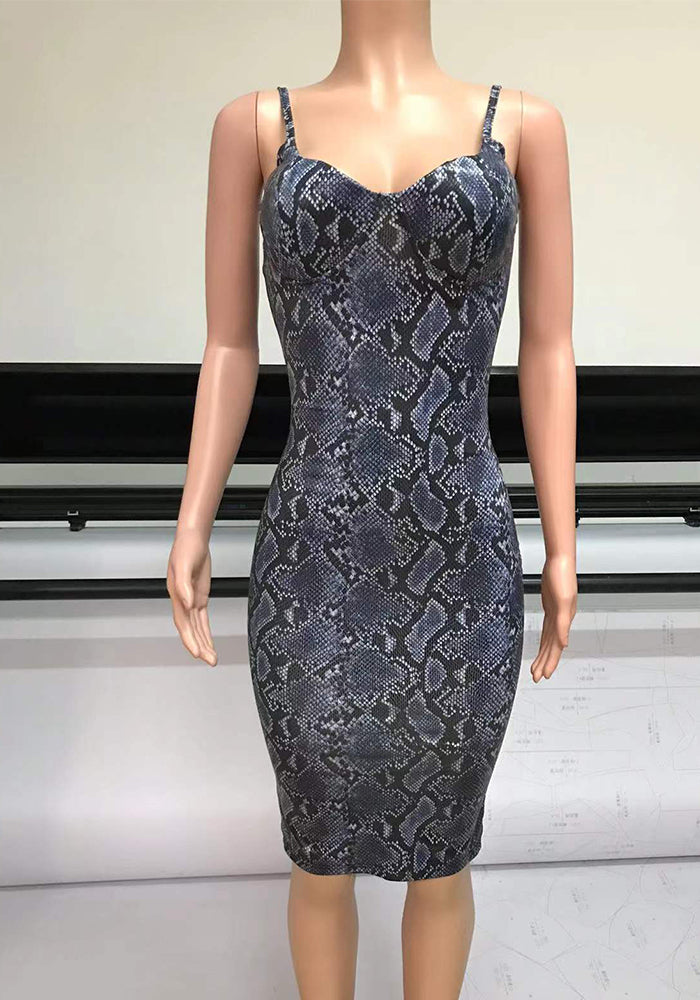 Women Snakeskin Print Strapless Sexy Backless Bodycon Dress