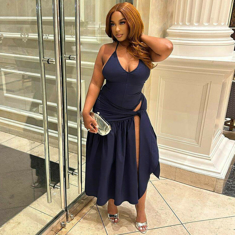 Women's autumn fashion sexy Low Back bodysuit slim lace-up skirt set 4