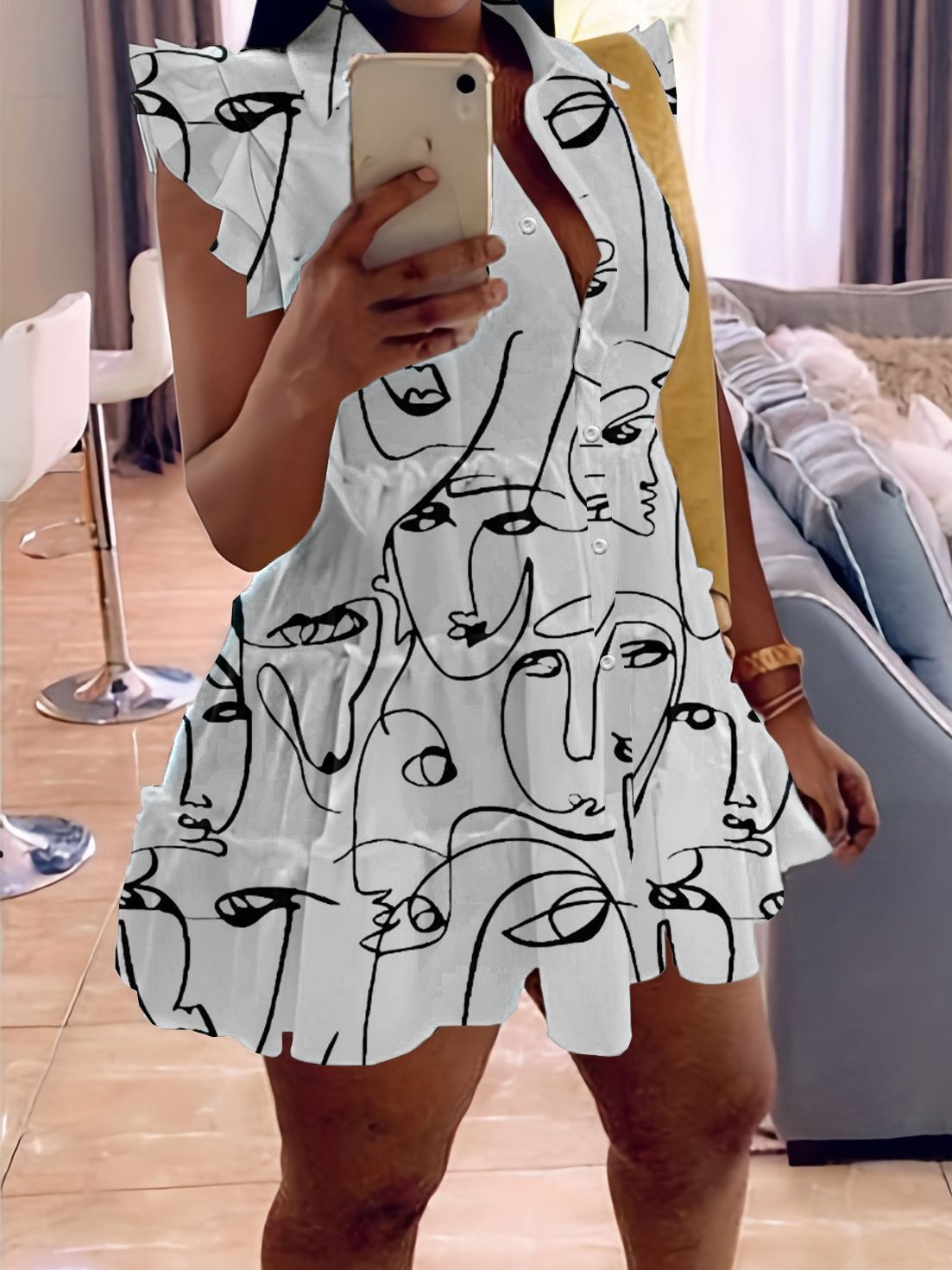 Women's Print Ruffle Edge Sleeveless Casual Dress 5