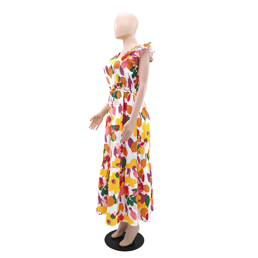 Women V-neck Printed Patchwork Dress 5