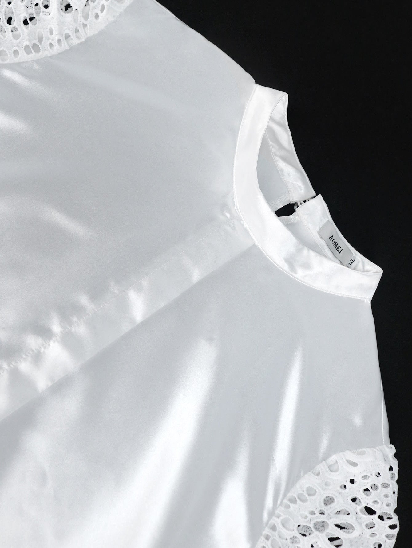 Casual Career Style Bell Bottom Sleeve Dress Plus Size Lace See-Through Patchwork Skirt Dress 13