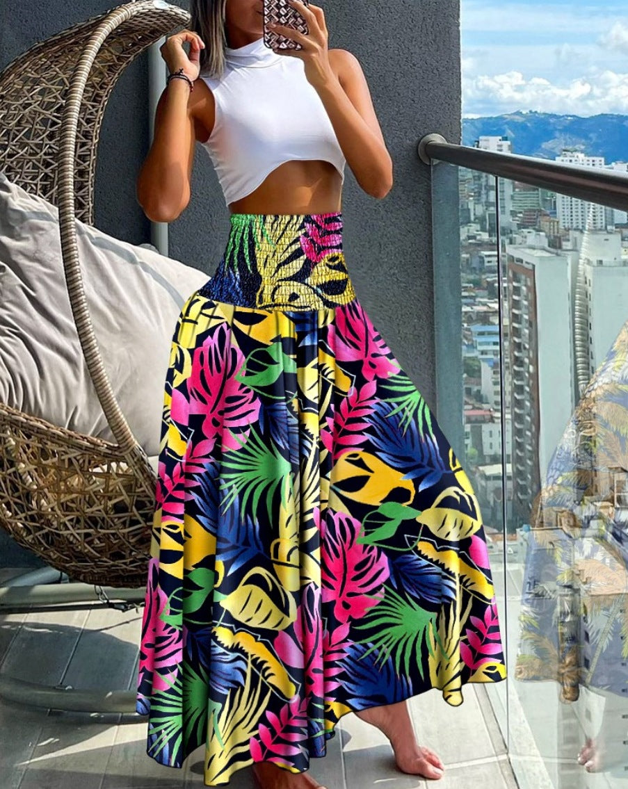 Summer Fashion High Waist Printed Women's Long Skirts 5