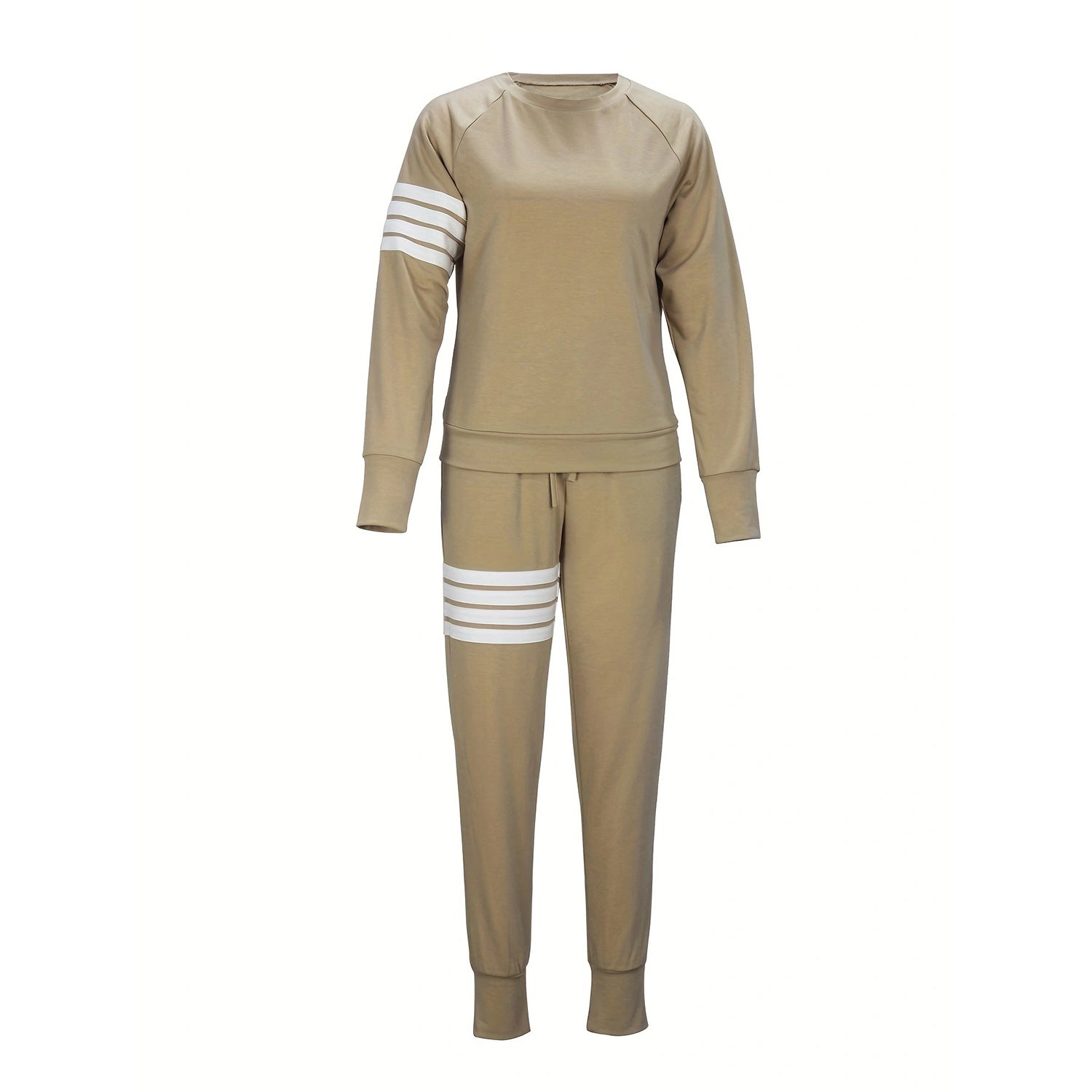 Casual Women's Spring And Autumn Round Neck Striped Patchwork Long Sleeve Top Pants Two-Piece Set