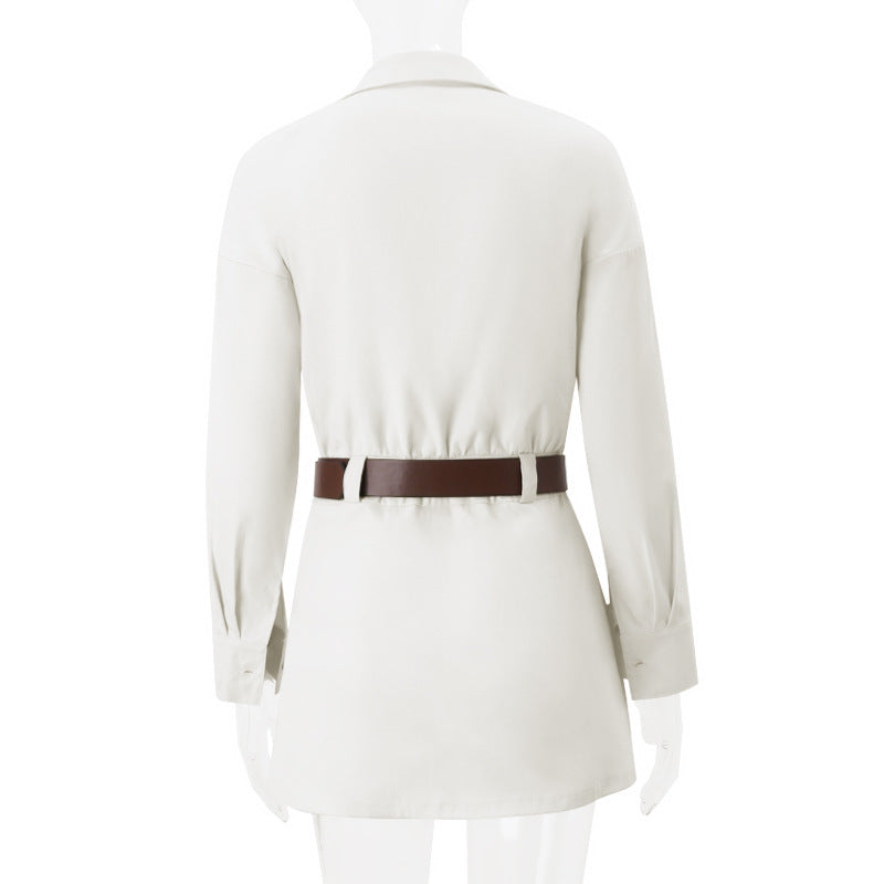 Autumn Women's Fashion Street Button Fake Pocket Long Sleeve Shirt Dress 8