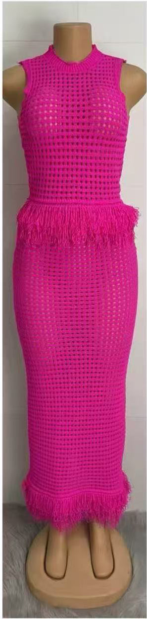 Women's Knitting Hollow Out Sexy Two-Piece Skirt Set 3