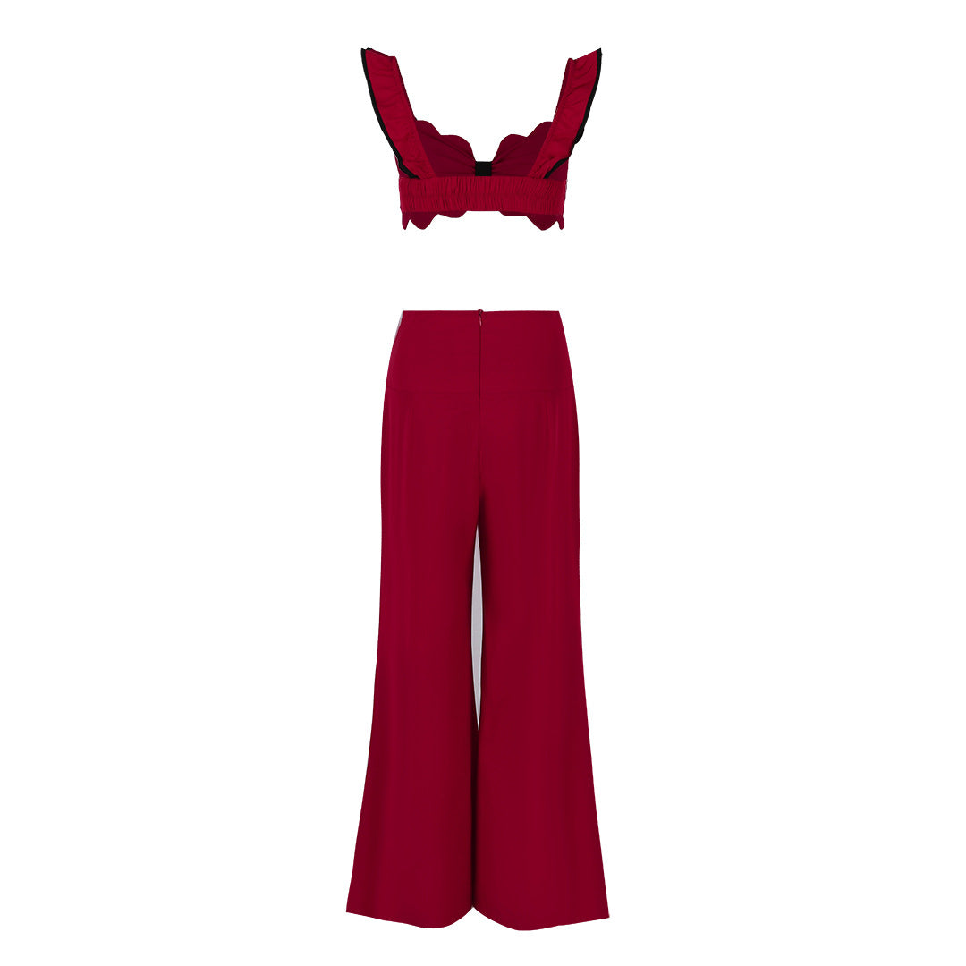 Women summer Holidays Solid sexy suspender Top and Casual Wide Leg Pants Two-Piece Set 6