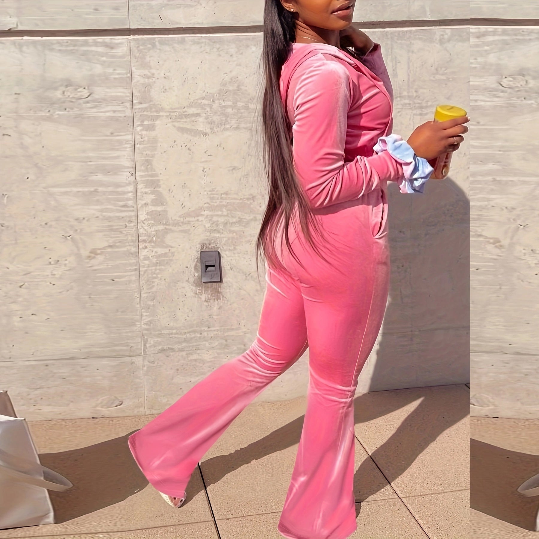 Spring And Autumn Women's Fashion Casual Zipper Sexy Tracksuit Hoodies Pants Two-Piece Set 3