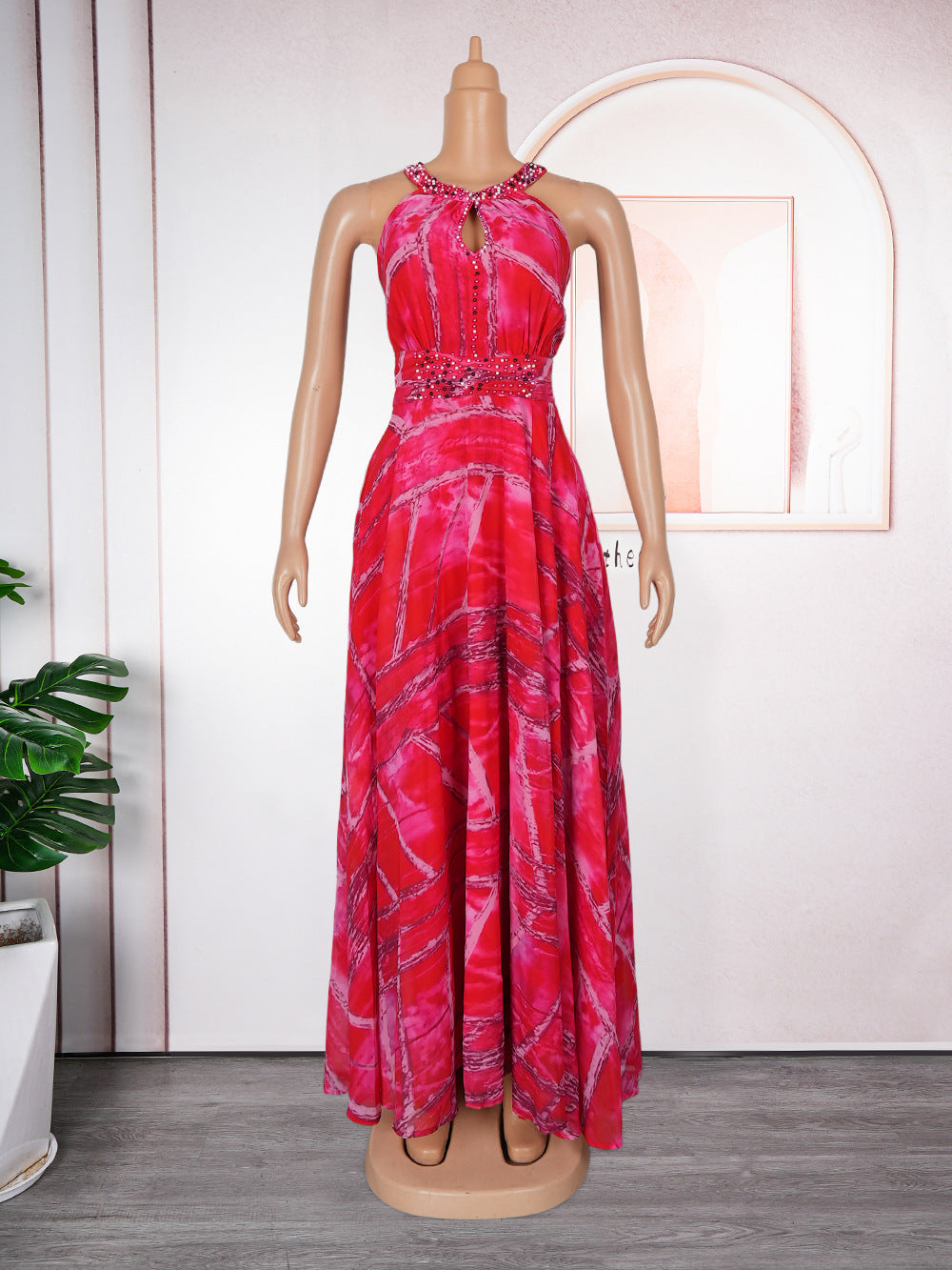 Plus Size Women Off-shoulder Spring and Summer African Print Bubble Bead Maxi Dress 6