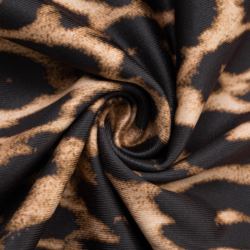 Women's Autumn Winter Leopard Print Off Shoulder Deep V-Neck Finger Sleeve High Waist Pants Set 22