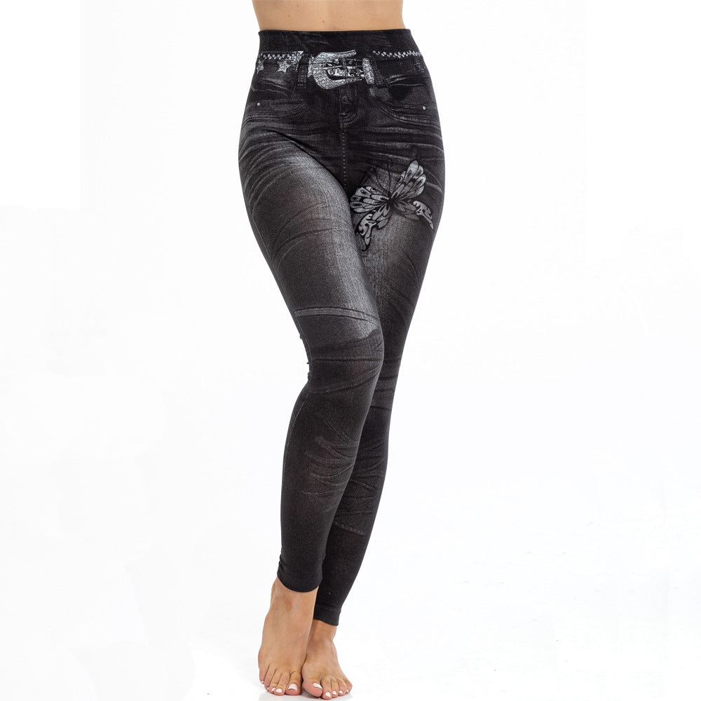 Women Belt Printed Butterfly Legging
