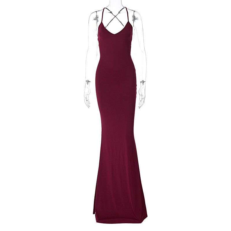 Women's Winter Fashion Sexy Low Back Strappy Evening Dress 7