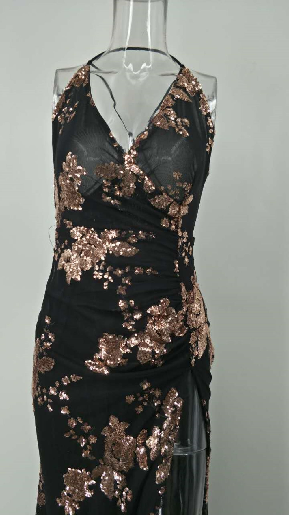 Sequins Floral Straps Slit Evening Dress 8