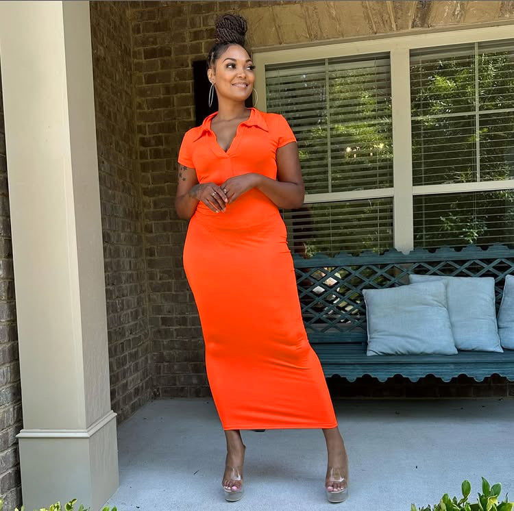 Women Summer Turndown Collar Short Sleeve Sexy Solid Bodycon Dress 7