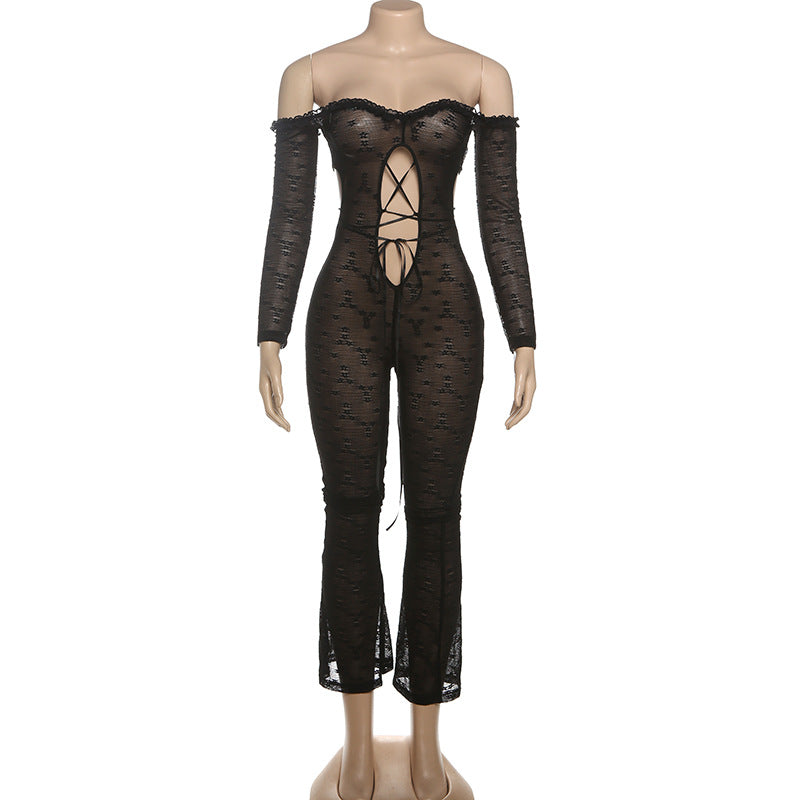 Women Fall Lace See-Through Sexy Jumpsuit 6
