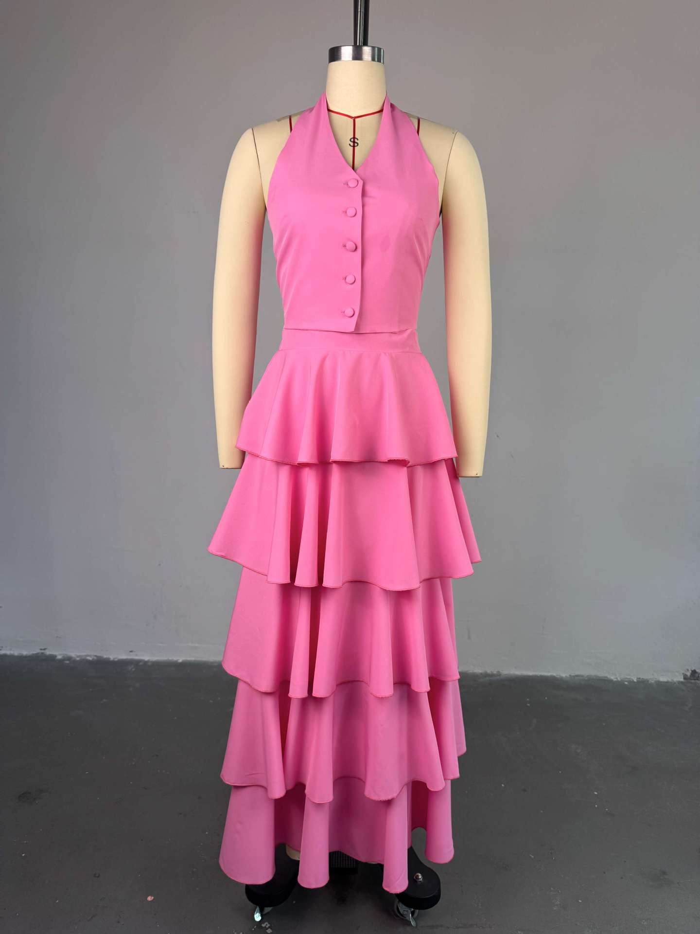 Women summer Halter Neck vest and cake skirt two-piece set