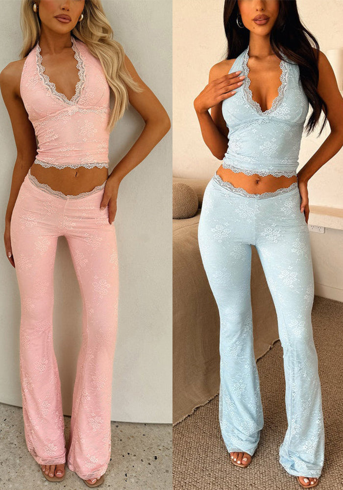 Women's Sexy Halter Lace Sportswear Set
