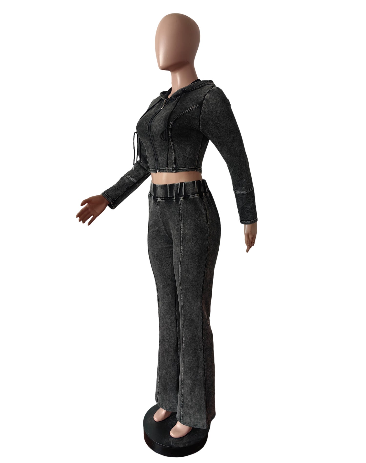 Women Washed Stretch Top and Slit Pants Two Piece Set 10