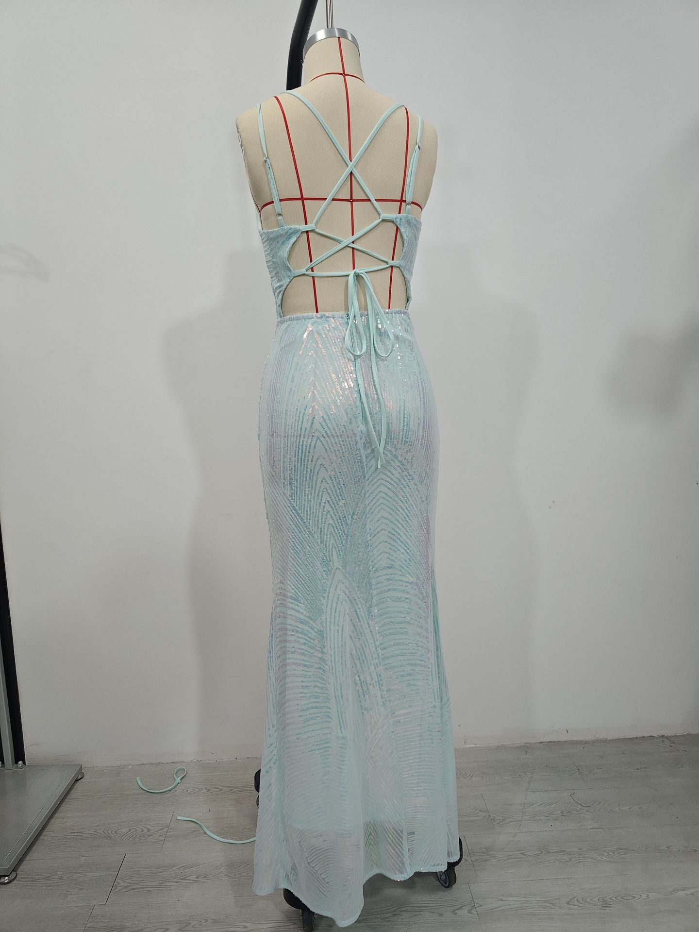 Sexy V-Neck Strap Sequin Evening Dresselegant Formal Party Gown 10