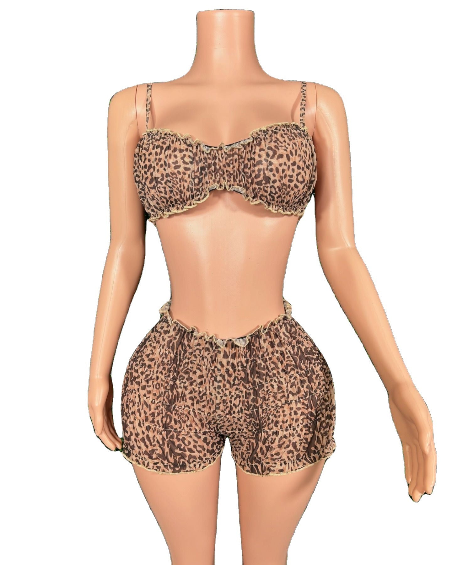 Women leopard print sexy temptation suspenders and shorts Two Piece Set 6