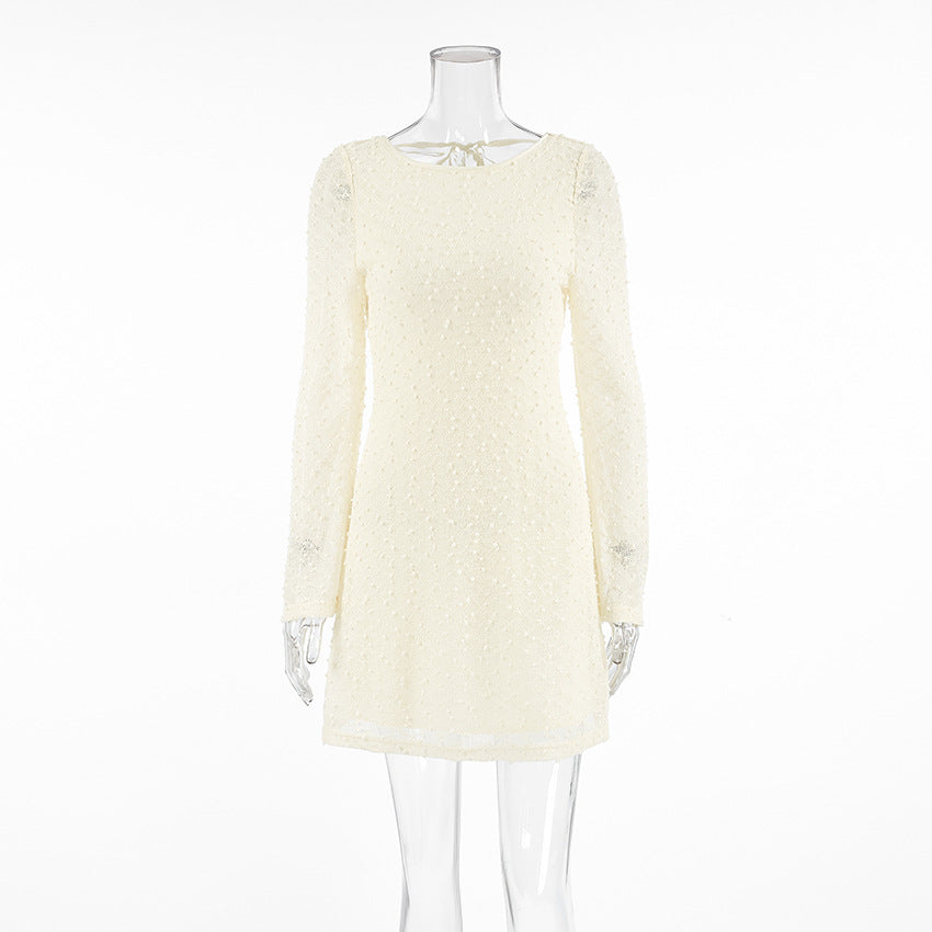 Sexy Slim Round Neck Lace Jacquard Spring Fashion Short Dress 11